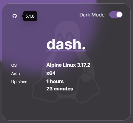 Dash. version on GitHub icon hover